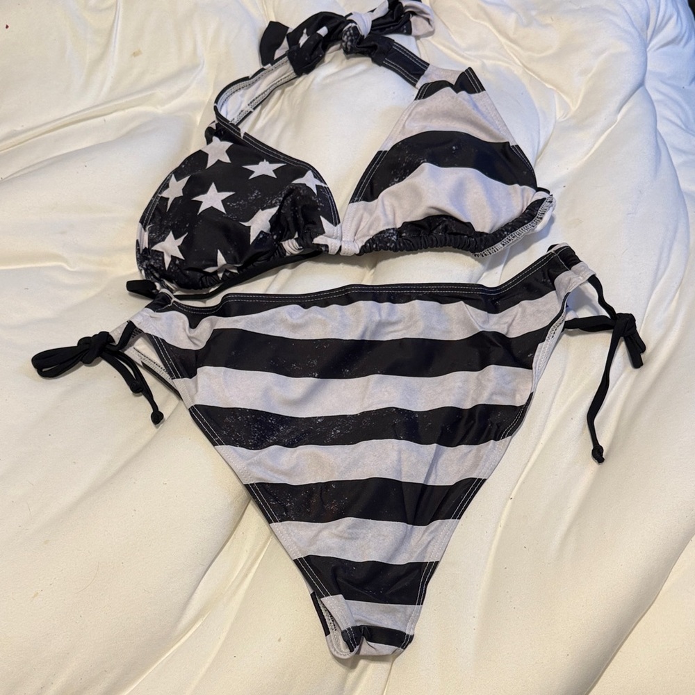 Black and White Star Striped Bikini